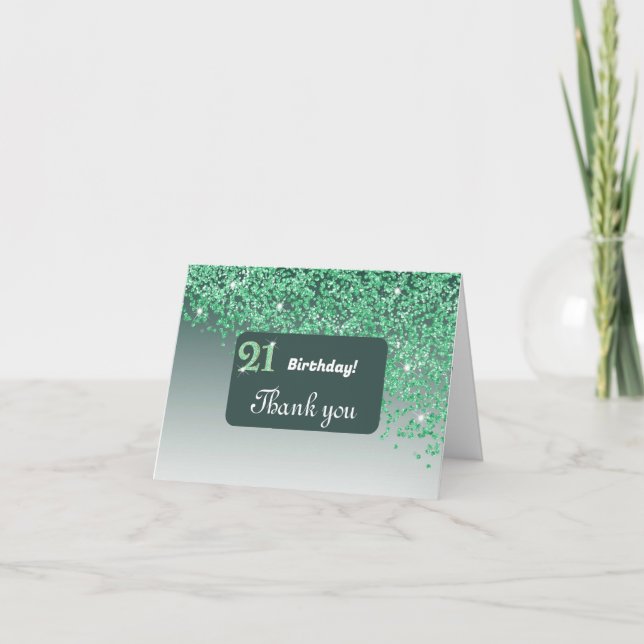 Shiny Green Glitter, 21st Birthday Thank You (Front)