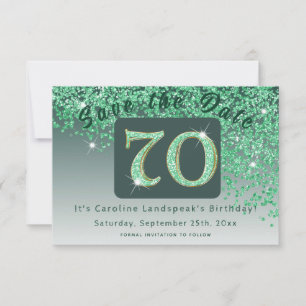 Shiny Green Glitter for 70th Birthday  Save The Date