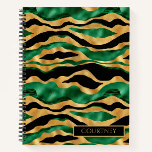 Shiny Green Gold and Black Tiger Stripe Monogram Notebook