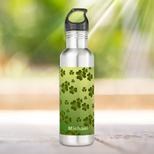 Shiny Green Gradient Shamrock Pattern Personalized 710 Ml Water Bottle