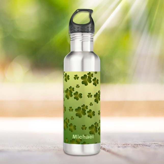 Shiny Green Gradient Shamrock Pattern Personalized 710 Ml Water Bottle (Creator Uploaded)