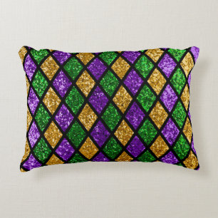 Shiny green, purple and golden glittering paillett accent pillow