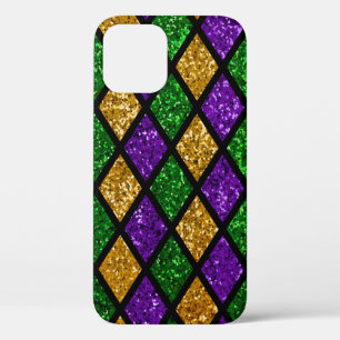 Shiny green, purple and golden glittering paillett iPhone 12 case