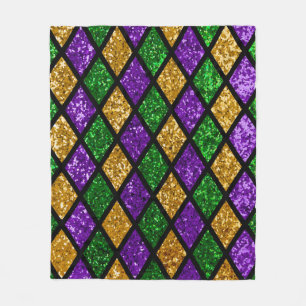 Shiny green, purple and golden glittering paillett fleece blanket