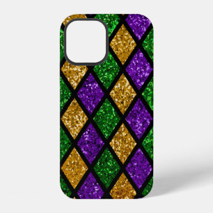 Shiny green, purple and golden glittering paillett iPhone 12 case