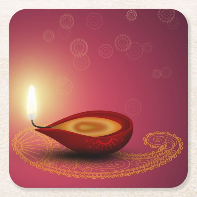 Shiny Happy Diwali Diya - Paper Coaster (Front)
