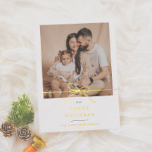 Shiny Happy Holidays Minimal Bow Christmas Photo