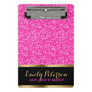 Shiny Hot Pink And White Glitter Mini Clipboard