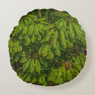 Shiny Leaves in Sunlight Round Pillow