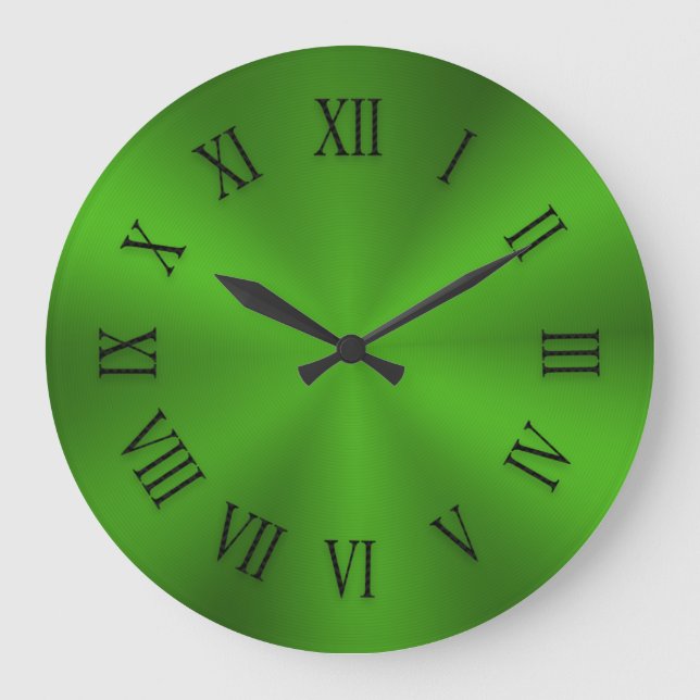Shiny Lime Green Metallic Clock with Roman Numbers (Front)