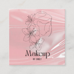 Shiny Line Art Make up Artist Square Business Card