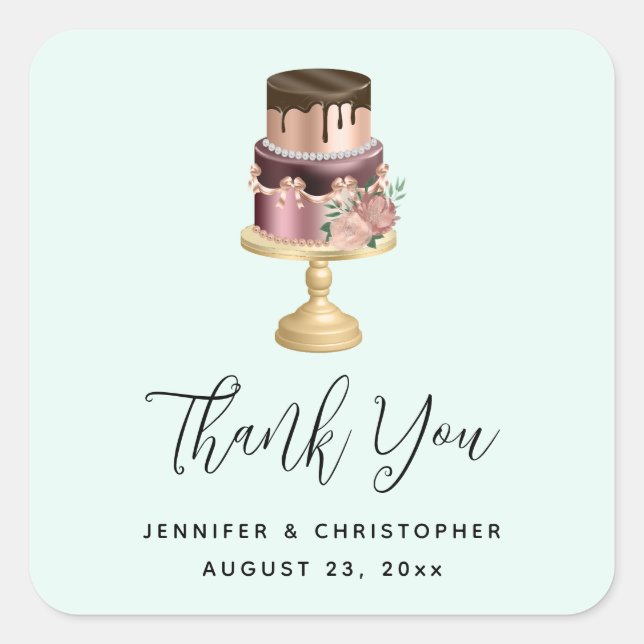 Shiny Luxury Party Cake Wedding Thank You Square Sticker (Front)