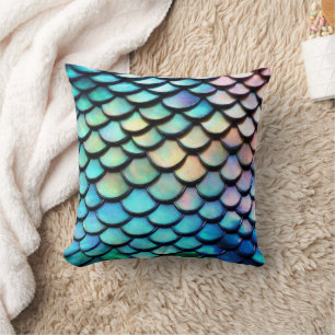 Shiny magic mermaid fish scale throw pillow