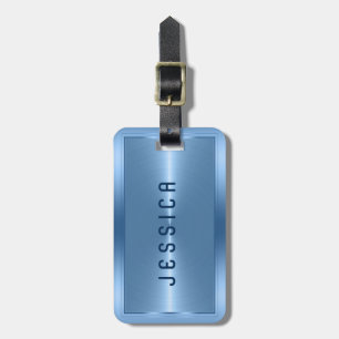 Shiny Metallic Blue Stainless Steel Look Luggage Tag
