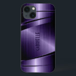 Shiny Metallic Dark Blue Brushed Aluminum Look iPhone 13 Case<br><div class="desc">Shiny dark blue tones metallic design brushed aluminum look. Custom and optional monogram. Cool masculine design. Available on other products</div>