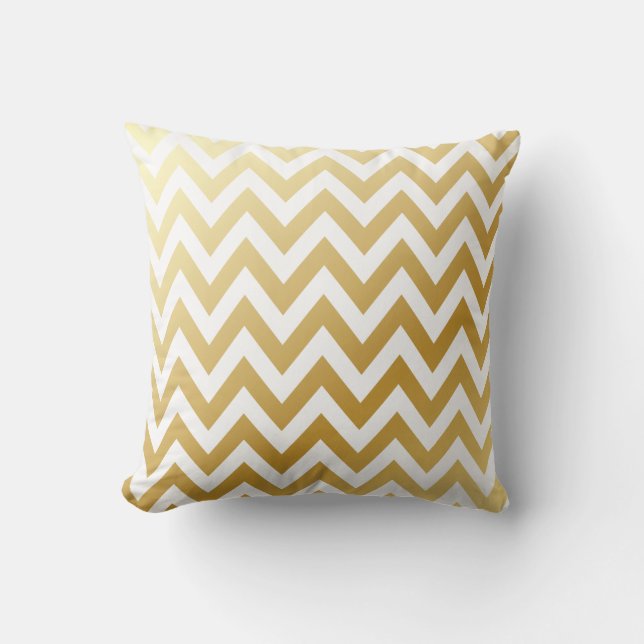 Shiny Metallic Gold Chevron Zigzag Stripe Pattern Throw Pillow (Front)