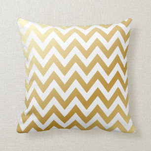 Shiny Metallic Gold Chevron Zigzag Stripe Pattern Throw Pillow