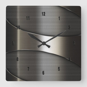 Shiny Metallic Modern Geometric Design Square Wall Clock