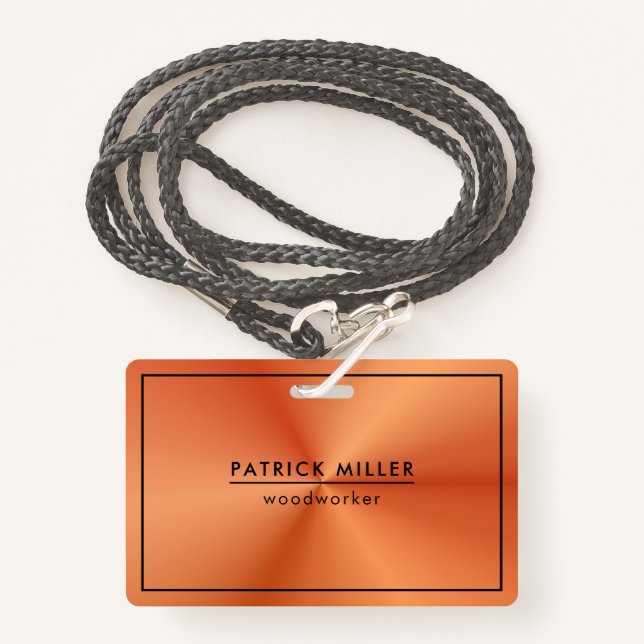 Shiny Metallic Orange Texture Black Accents Badge (Front with Lanyard)