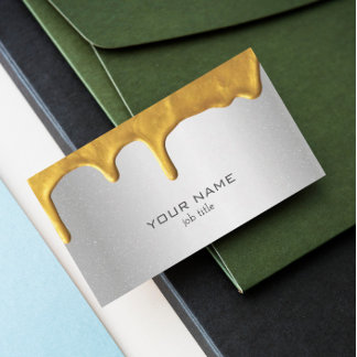 Shiny Metallic Silver Gold Drips Fancy Business Card