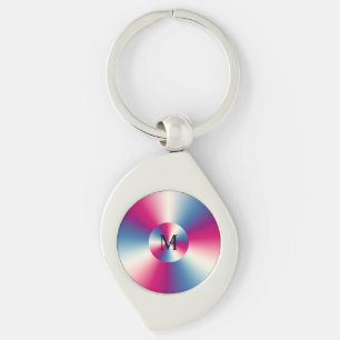 Shiny metallic texture monogram keychain