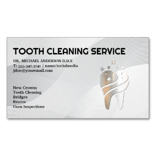 Shiny Metallic Tooth Logo   Dentistry Magnetic Business Card