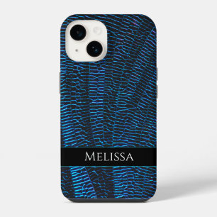 Shiny metallic vibrant blue abstract Custom Name iPhone 14 Case