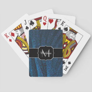 Shiny metallic vibrant blue abstract Monogram Playing Cards