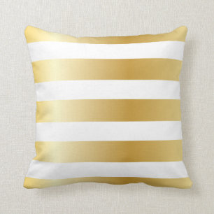 Shiny Metallic Wide Gold Stripe Pattern Throw Pillow