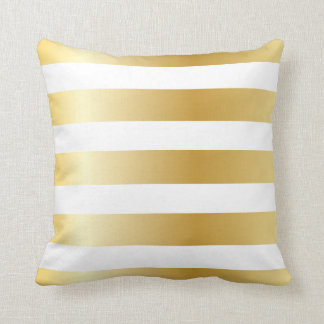 Shiny Metallic Wide Gold Stripe Pattern Throw Pillow