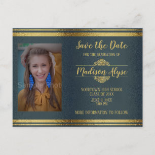 Shiny Navy Blue and Gold Photo Graduation Postcard