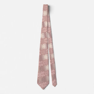 Shiny Neck Tie with Rose Gold Blush Glitter Drips