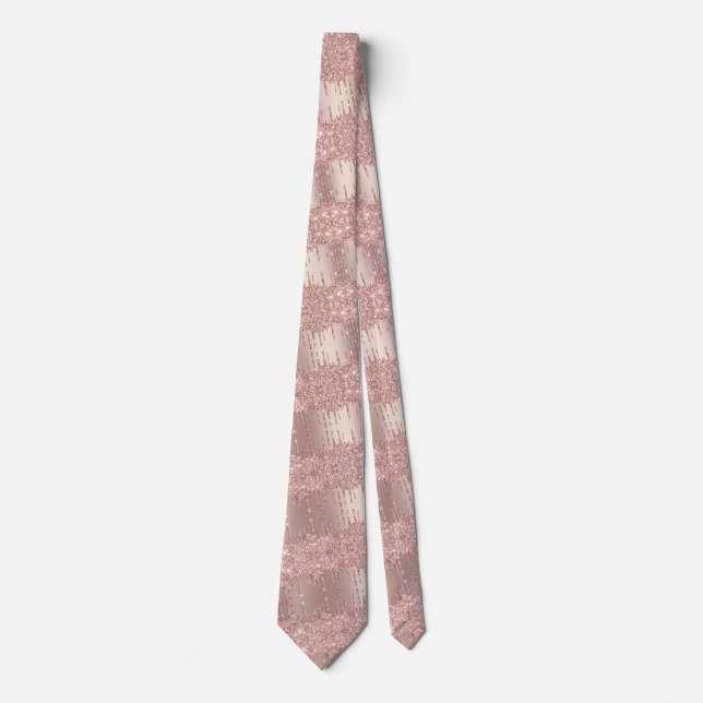 Shiny Neck Tie with Rose Gold Blush Glitter Drips (Front)