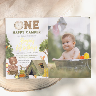 Shiny One Happy Camper Bear Photo Boy 1st Birthday