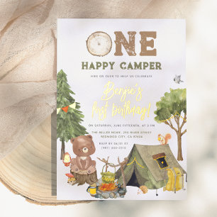 Shiny One Happy Camper Wood Bear Boy 1st Birthday