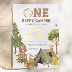Shiny One Happy Camper Wood Bear Boy 1st Birthday