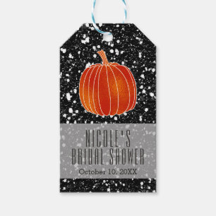 Shiny Orange Autumn Pumpkin Black Glitter Favour Gift Tags