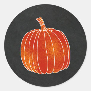 Shiny Orange Autumn Pumpkin Chalkboard Party Favou Classic Round Sticker