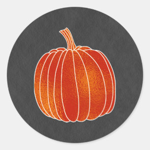 Shiny Orange Autumn Pumpkin Matte Grey Party Favou Classic Round Sticker