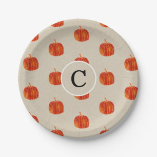 Shiny Orange Autumn Pumpkin Rustic Kraft Party Paper Plate