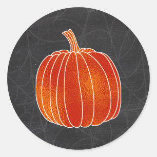 Shiny Orange Autumn Pumpkin Spiderweb Chalk Classic Round Sticker