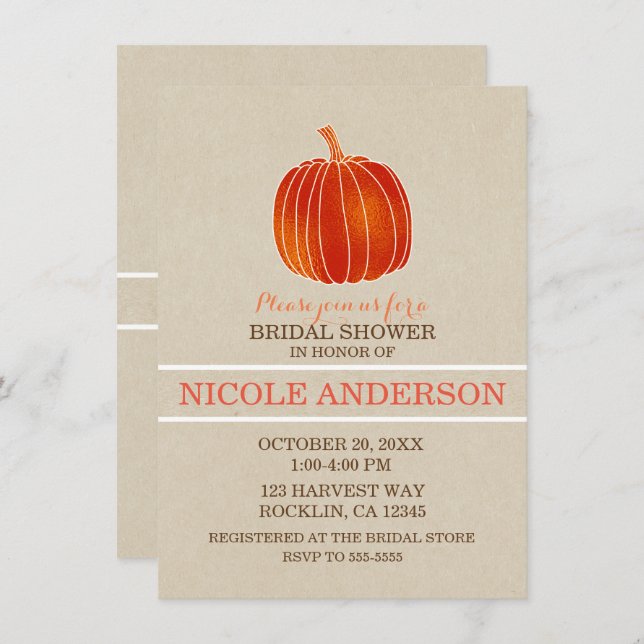 Shiny Orange little Pumpkin Autumn Bridal Shower Invitation (Front/Back)