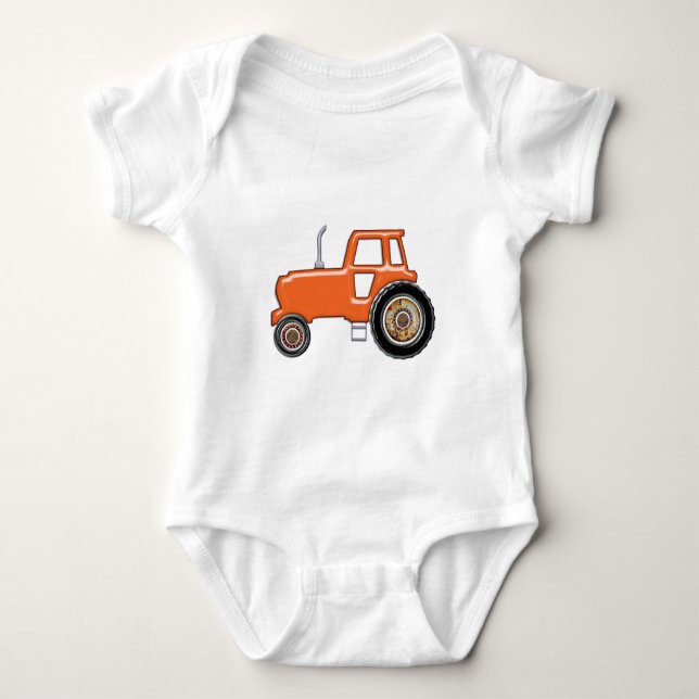 Shiny Orange Tractor Baby Bodysuit (Front)