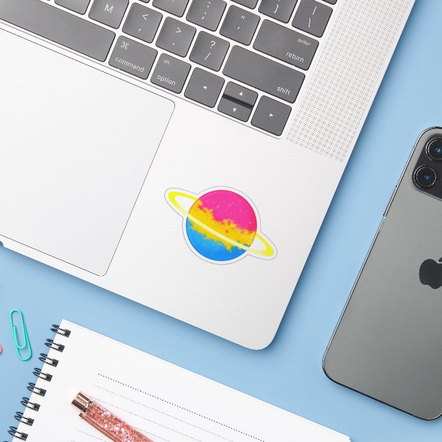 Shiny Pansexual Planet with Rings (Laptop w/ iPhone)