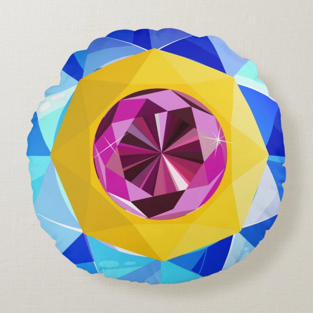 Shiny Pattern, Blue Yellow Purple Pattern Round Pillow (Front)