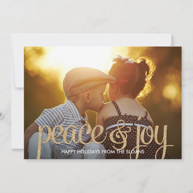 Shiny Peace & Joy Holiday Photo Card (Front)