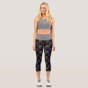 Shiny Peacock Feather Mardi Gras Colours NOLA Capri Leggings