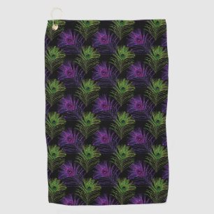 Shiny Peacock Feather Mardi Gras Colours NOLA Golf Towel