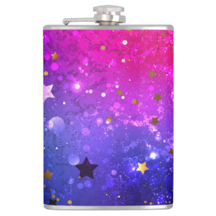 Shiny Pink Blue Background Hip Flask
