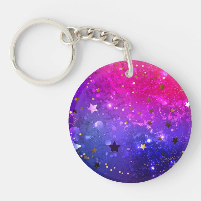 Shiny Pink Blue Background Keychain (Front)